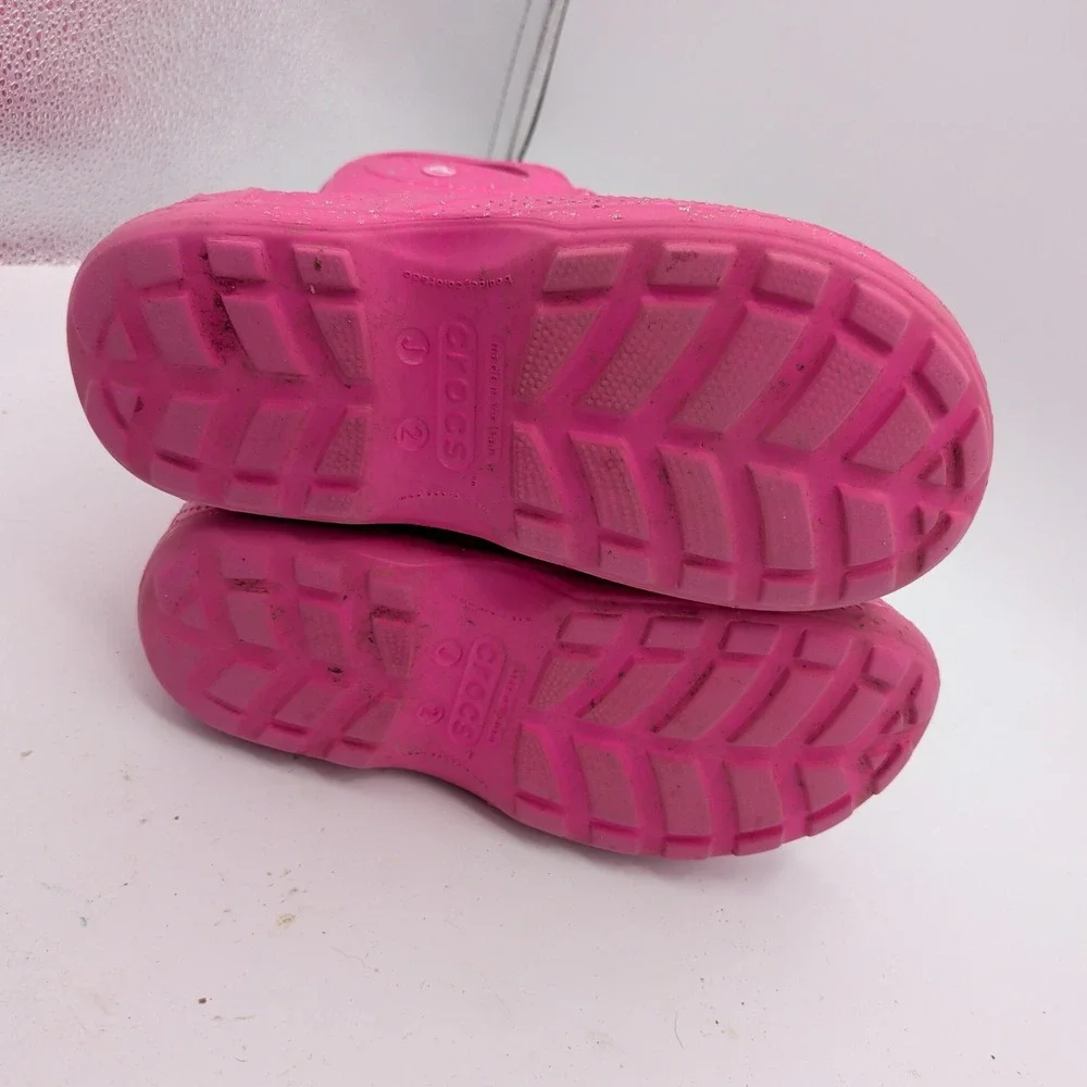 Crocs Kids Handle It Pink Glitter Rain Boots Waterproof Pull On J2 210391
